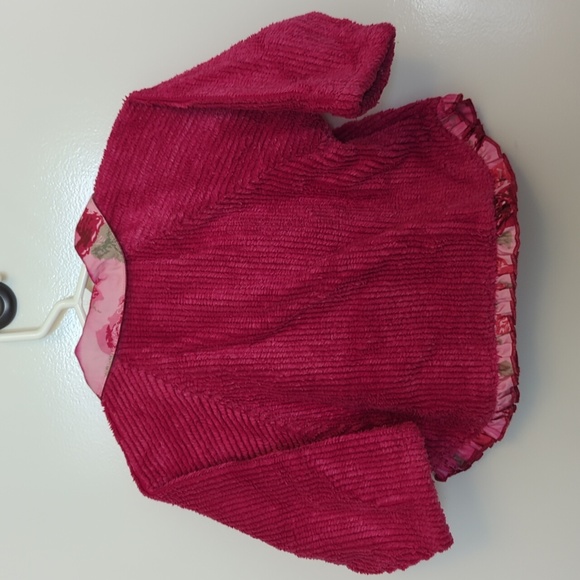 Baby Lulu bright pink button-down jacket soft warm cloth w/ flower accents Sz12M - Picture 4 of 10